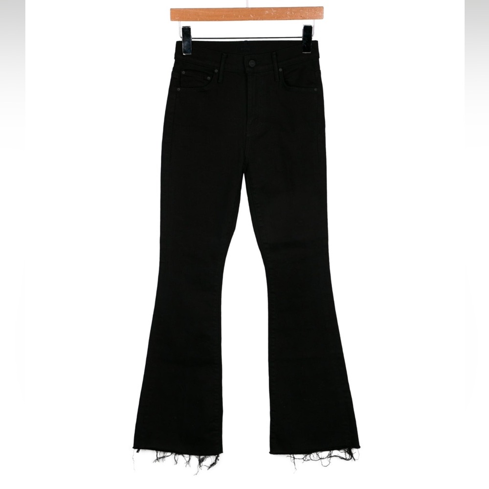 MOTHER Weekender Black Flare Jeans with Frayed Hem